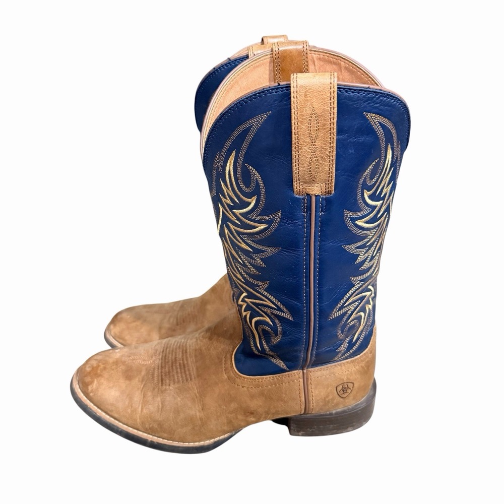 Ariat Heritage Roper Boots Western Cowboy Brown Blue Leather Men's 10.5 D